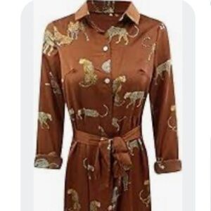She + Sky Brown Leopard-Print Button-Front Midi Dress